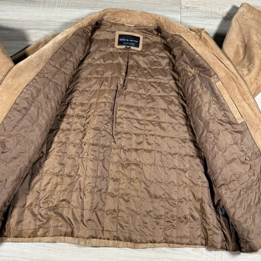 Y2K Croft & Barrow Genuine Leather Suede Jacket Tan Quilted Lined ‎ Size XXL